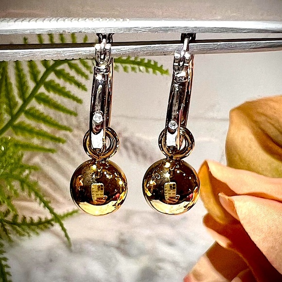 Silver hoop earrings with Gold Balls Dangle Hoops Perfect two tone earrings! - Picture 6 of 16